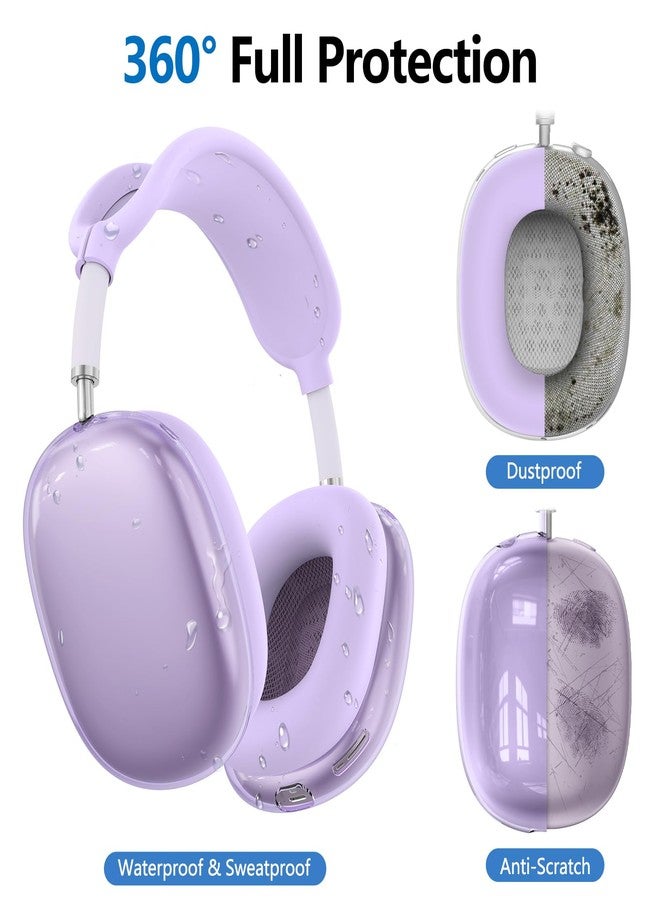 Polislime 【4 in 1】Protective Kit for AirPods Max Case Cover, Clear TPU Ear Cups Cover + Silicone Ear Pads Case + Headband Covers, Transparent Silicone Accessories for Apple AirPods Max USB-C (2024/2020), Purple - Image 4
